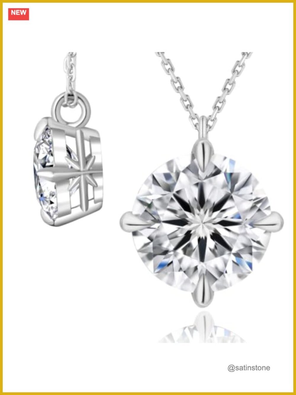 Moissanite Solitaire Pendant Necklace S925 Sterling Silver 14K White Gold
